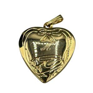 Vintage Heart Photo Locket Pendant Gold Tone Initial A Ballet Shoes